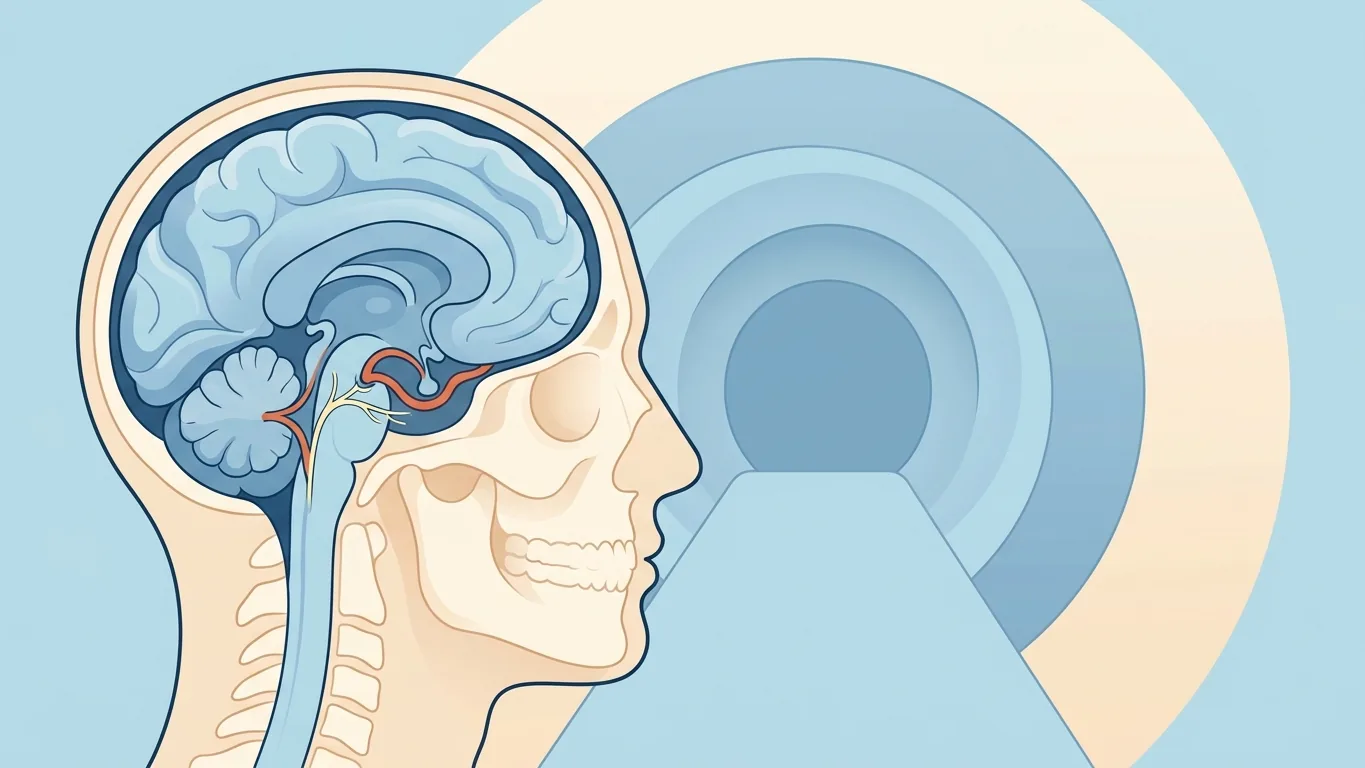 Trigeminal sinire bası yapan damarı gösteren anatomik kesit illüstrasyonu