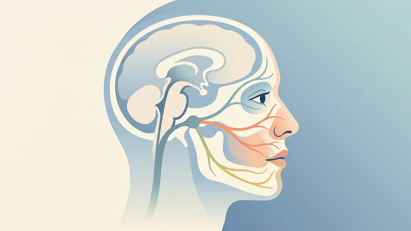Trigeminal sinirin alın, yanak ve çeneye uzanan üç dalını gösteren illüstrasyon